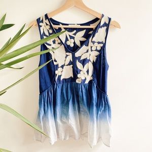 Anthropologie Blue Hombre Mixed Media Top